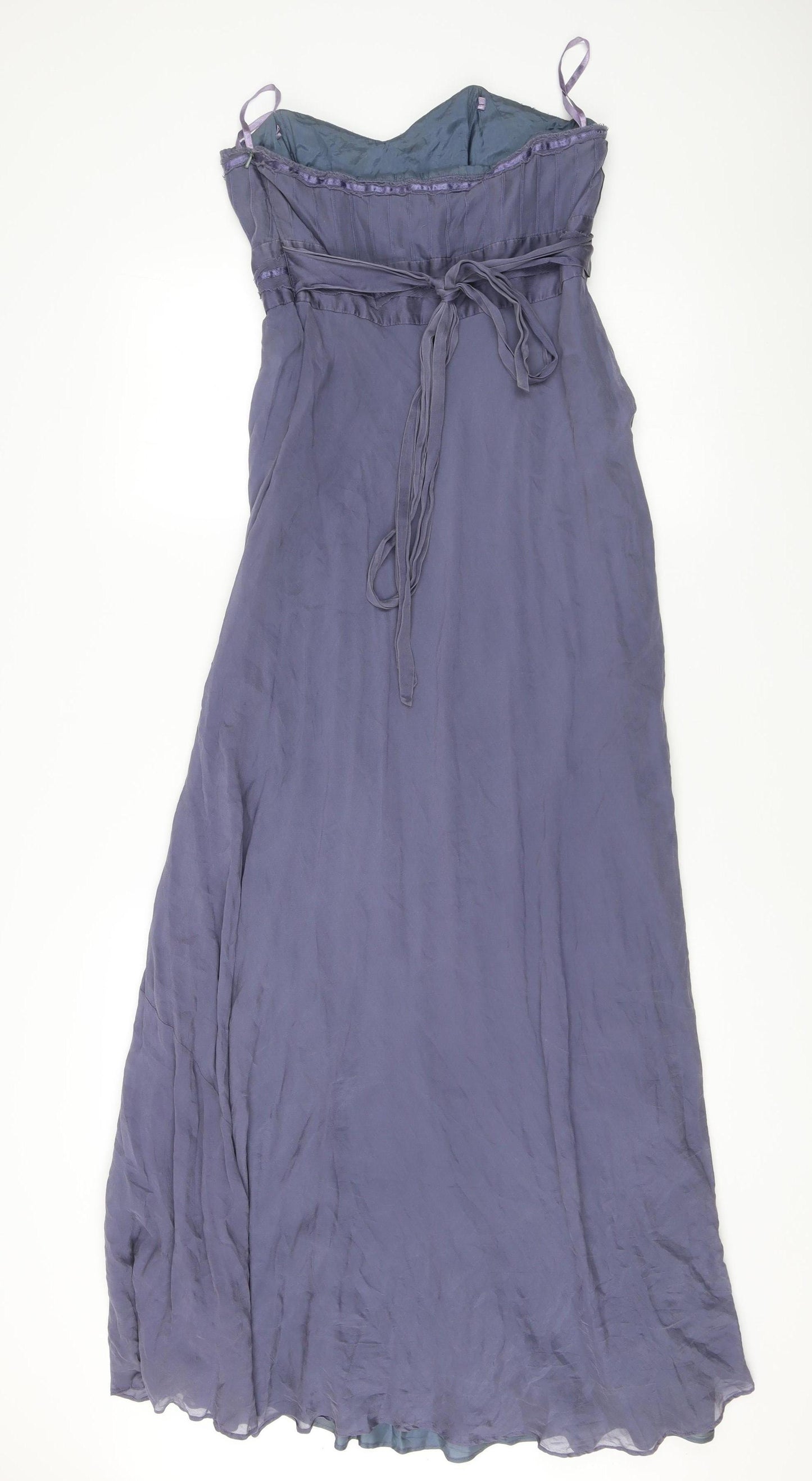 Monsoon Women’s Purple Silk Maxi Dress Size 12 Strapless Formal
