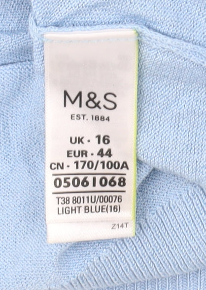 Marks and Spencer Women’s Blue Crew Neck Bow Sleeve Jumper Size 16
