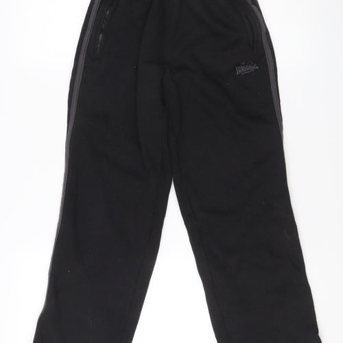 Lonsdale Boys Black Track Pants 9-10 Years Elastic Waist Fleece Sportswear