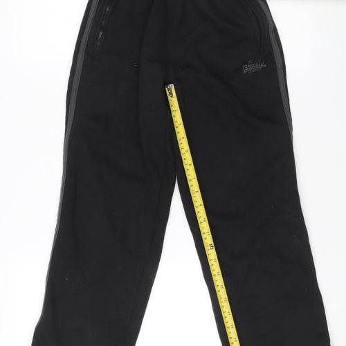Lonsdale Boys Black Track Pants 9-10 Years Elastic Waist Fleece Sportswear