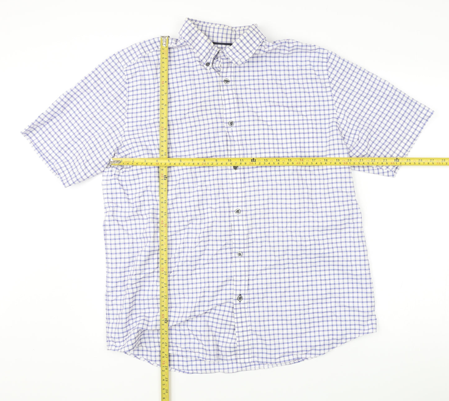 John Lewis Men Multicoloured Check Cotton Short Sleeve Dress Shirt XL