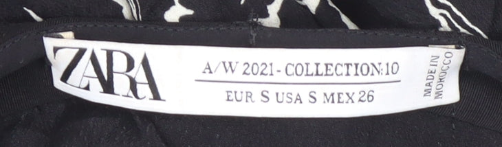 Zara Women Black Floral Midi Wrap Dress S Long Sleeve Autumn Winter