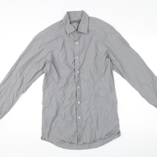 Reiss Men's Grey Check Cotton Long Sleeve Dress Shirt Size S