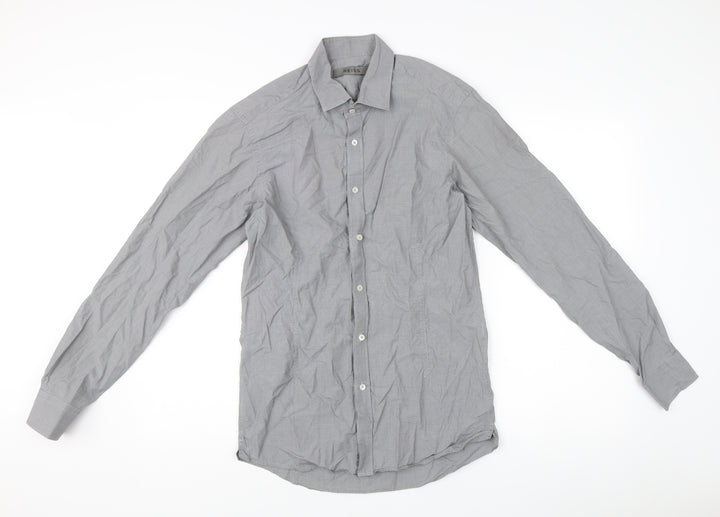 Reiss Men's Grey Check Cotton Long Sleeve Dress Shirt Size S