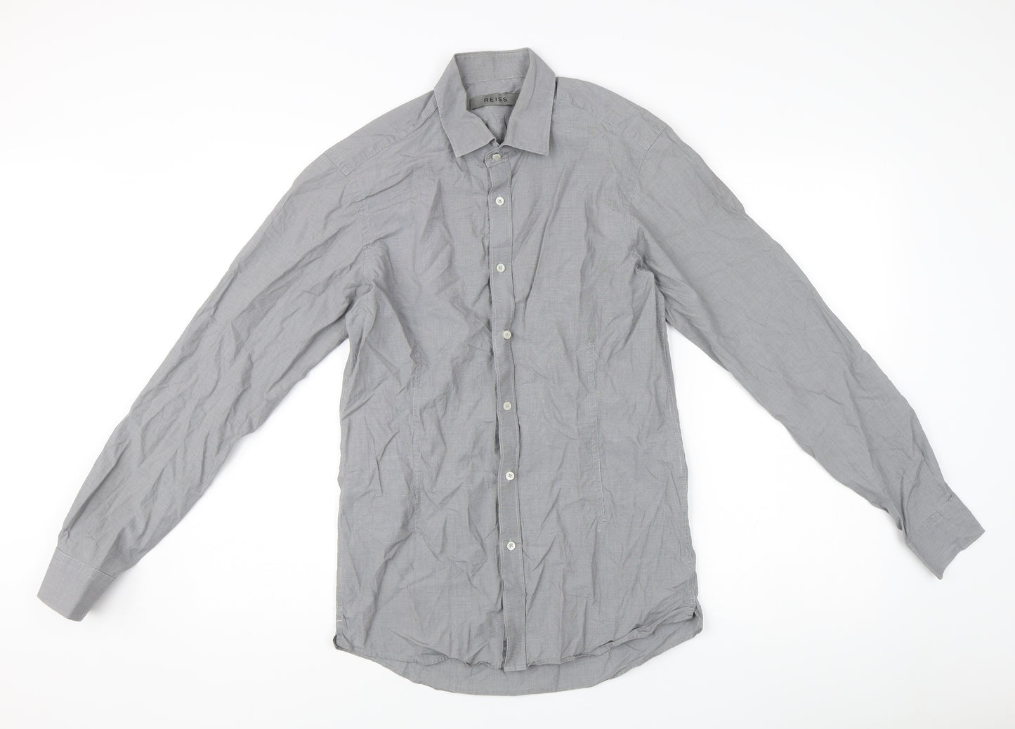 Reiss Men's Grey Check Cotton Long Sleeve Dress Shirt Size S