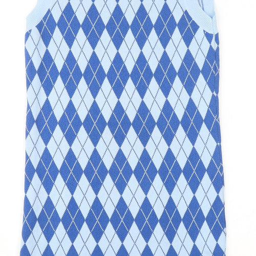 Zara Women’s Blue Argyle Sleeveless Knit Knee Length Dress M