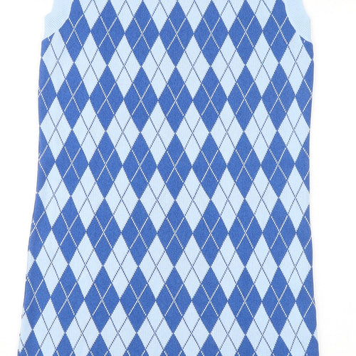 Zara Women’s Blue Argyle Sleeveless Knit Knee Length Dress M