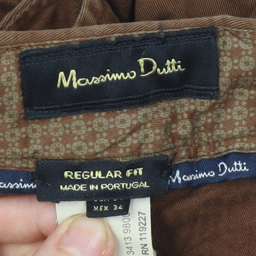 Massimo Dutti Men’s Brown Regular Fit Chino Trousers Size 34W