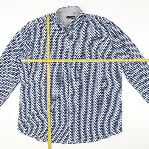 Red Jack Men's Blue Geometric Long Sleeve Cotton Dress Shirt M