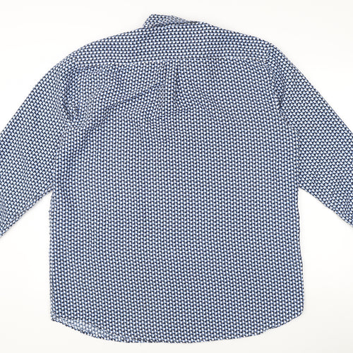 Red Jack Men's Blue Geometric Long Sleeve Cotton Dress Shirt M