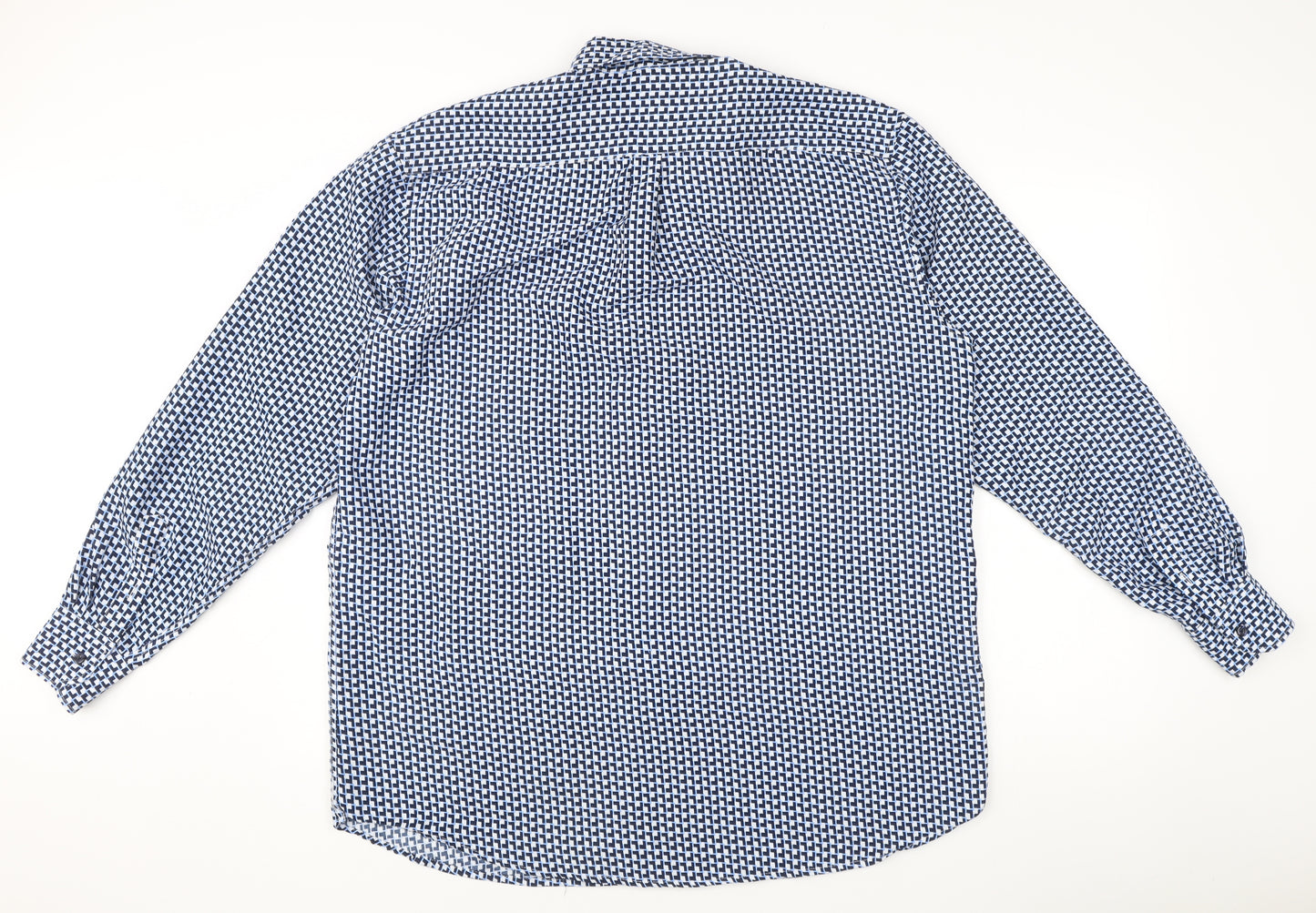 Red Jack Men's Blue Geometric Long Sleeve Cotton Dress Shirt M