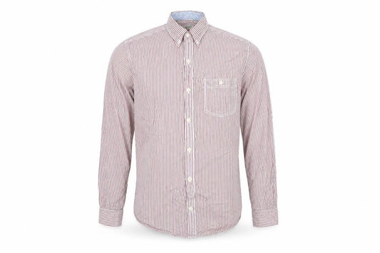 Front view of Next Men’s Red Striped Cotton Long Sleeve Dress Shirt L