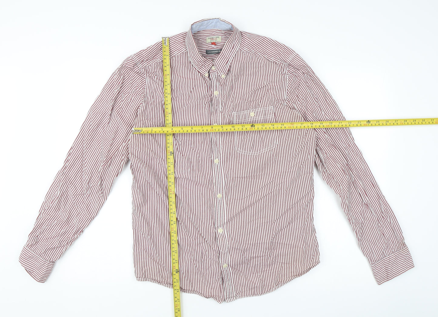 Next Men’s Red Striped Cotton Long Sleeve Dress Shirt L