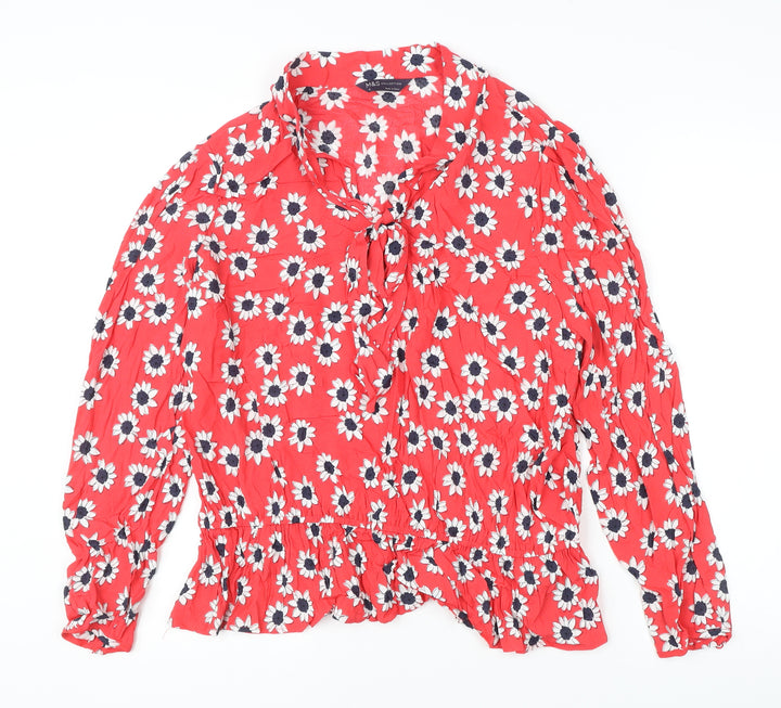Marks and Spencer Women’s Red Floral Ruffle Tunic Blouse Size 18