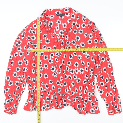 Marks and Spencer Women’s Red Floral Ruffle Tunic Blouse Size 18
