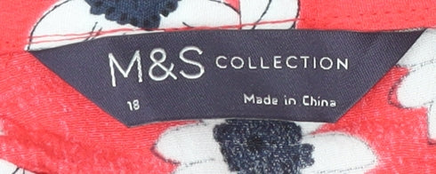 Marks and Spencer Women’s Red Floral Ruffle Tunic Blouse Size 18