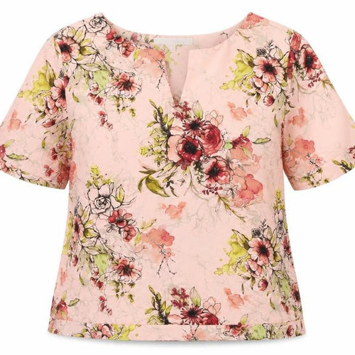 Next Women's Pink Floral Blouse Size 10 Short Sleeve V-Neck