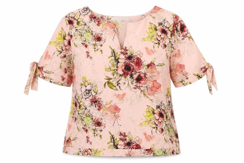 Next Women's Pink Floral Blouse Size 10 Short Sleeve V-Neck
