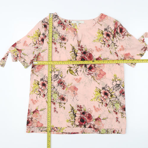 Next Women's Pink Floral Blouse Size 10 Short Sleeve V-Neck