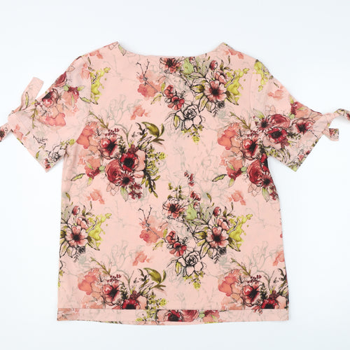 Next Women's Pink Floral Blouse Size 10 Short Sleeve V-Neck