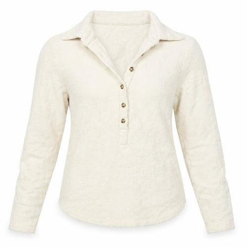 Zara Women Ivory Collared Henley Knit Jumper Size 12 Long Sleeve