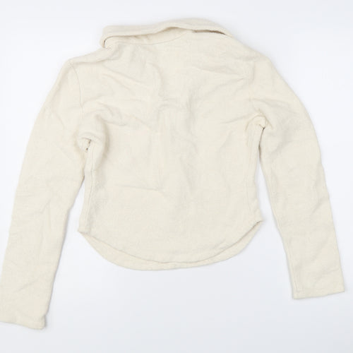 Zara Women Ivory Collared Henley Knit Jumper Size 12 Long Sleeve