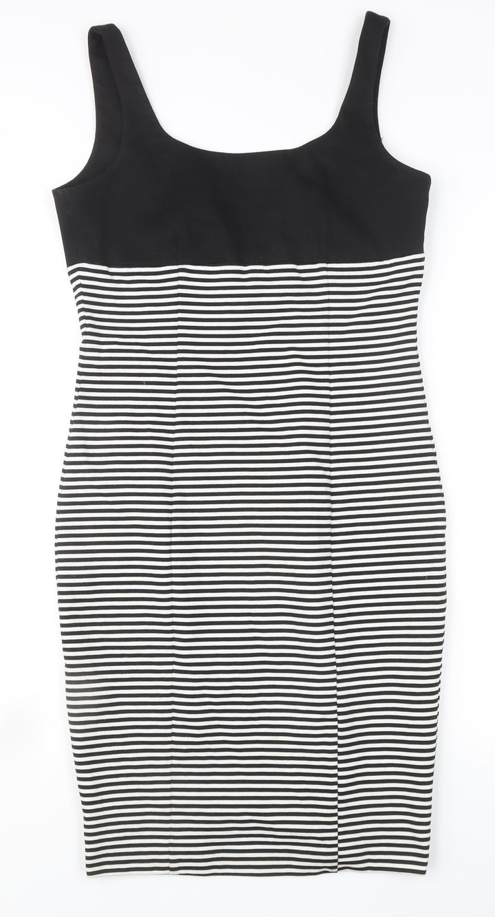 Zara Basic Women’s Black Striped Bodycon Knee Length Dress Size 12