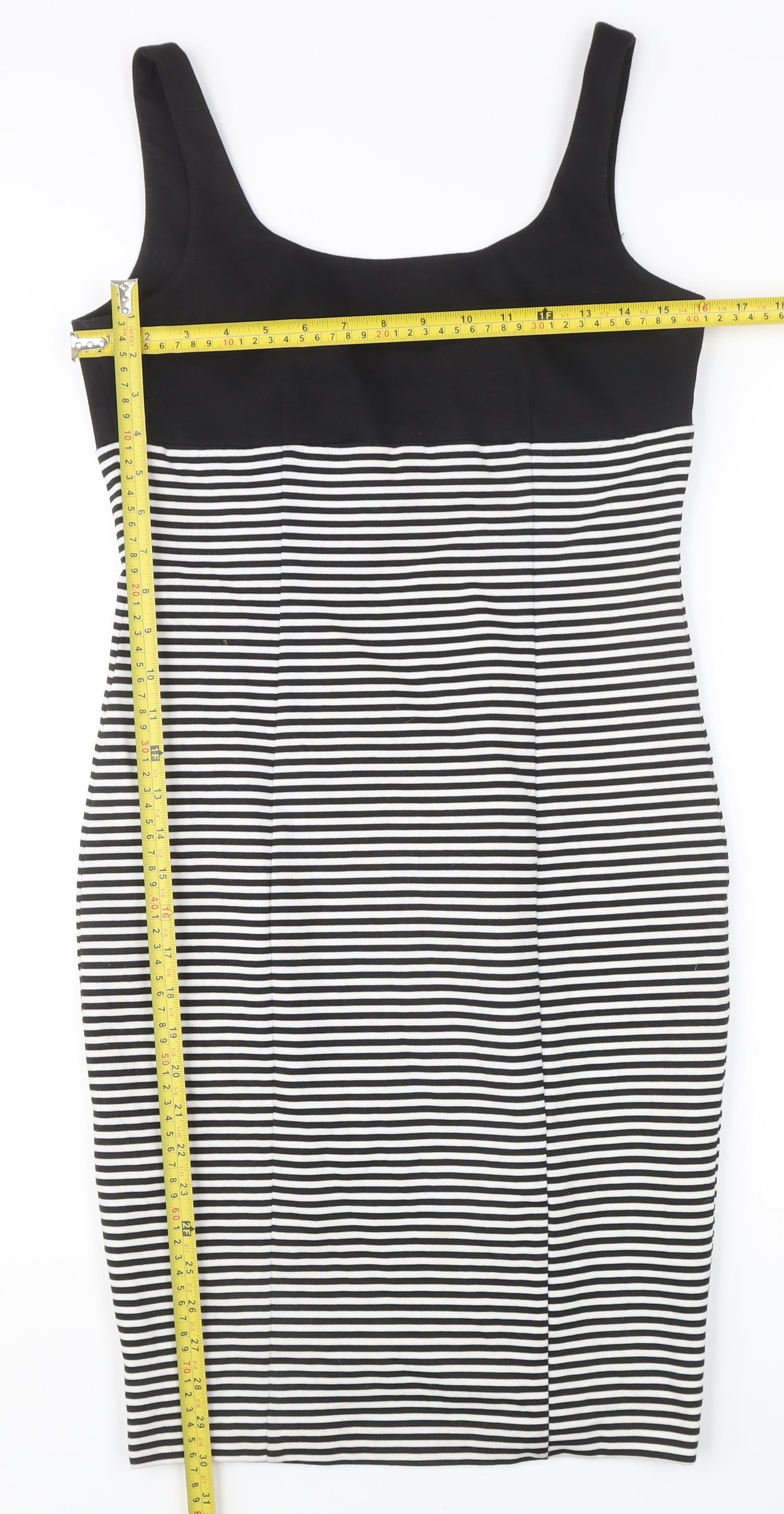 Zara Basic Women’s Black Striped Bodycon Knee Length Dress Size 12