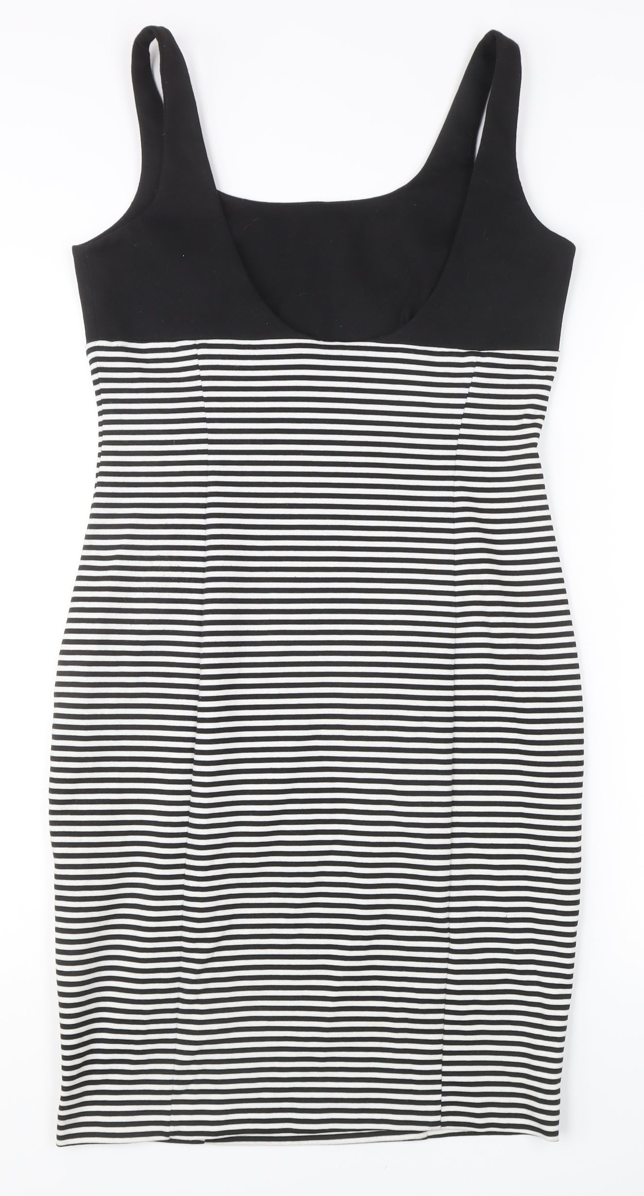 Zara Basic Women’s Black Striped Bodycon Knee Length Dress Size 12