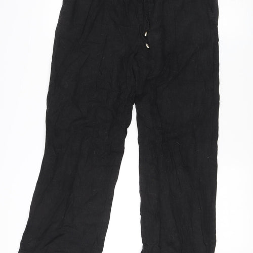 V by Very Women’s Black Linen Straight Leg Trousers Size 12 Short