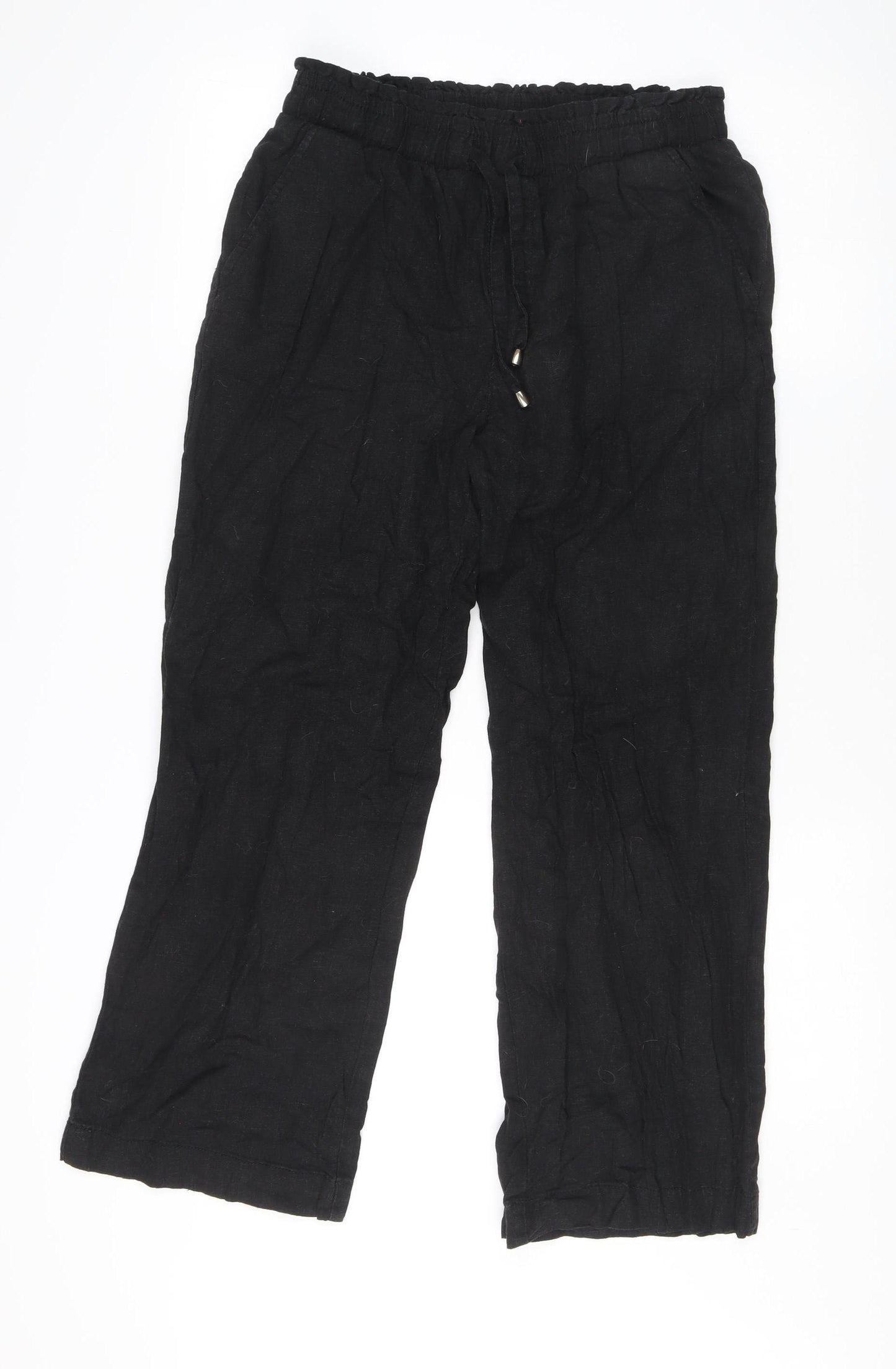 V by Very Women’s Black Linen Straight Leg Trousers Size 12 Short