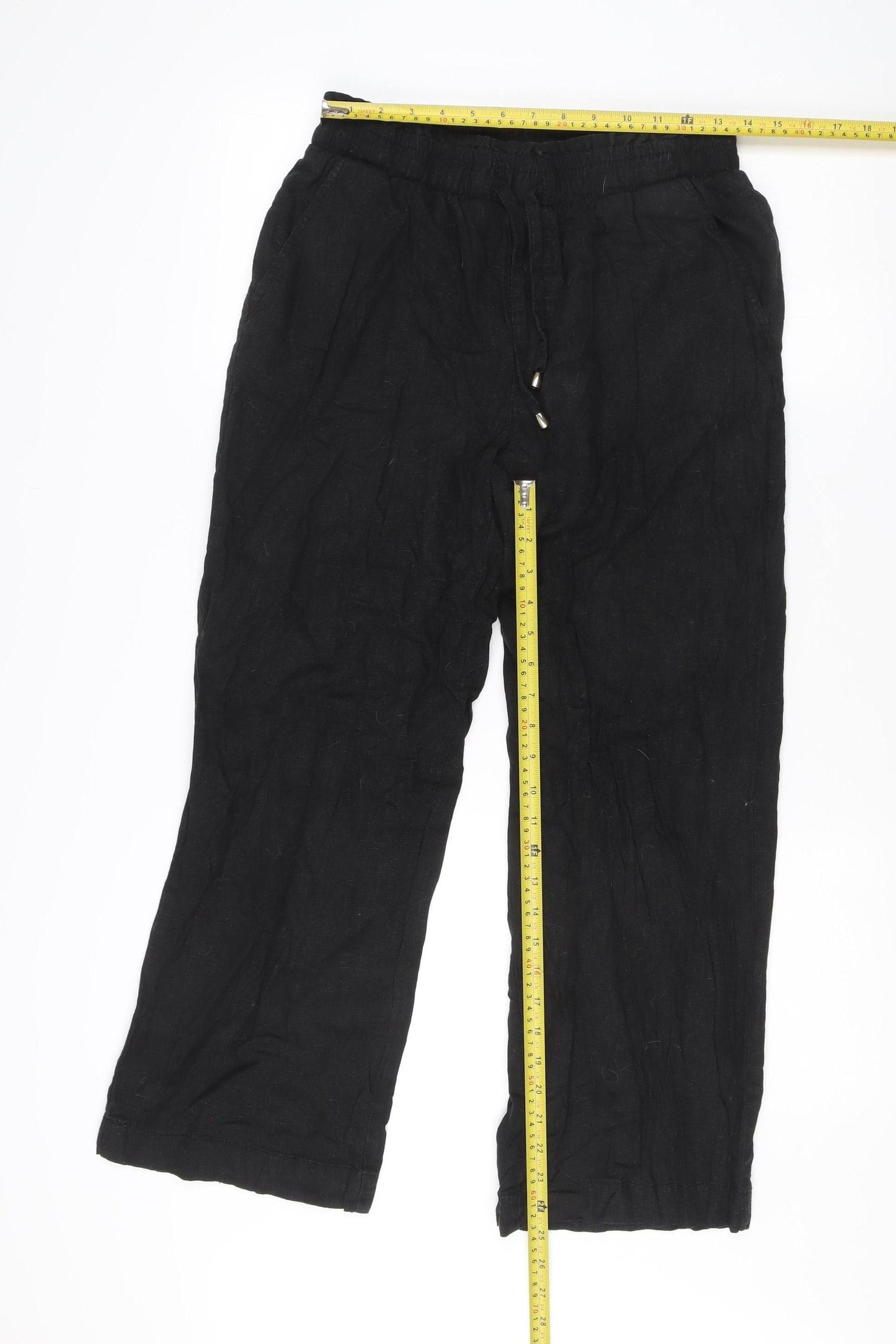 V by Very Women’s Black Linen Straight Leg Trousers Size 12 Short