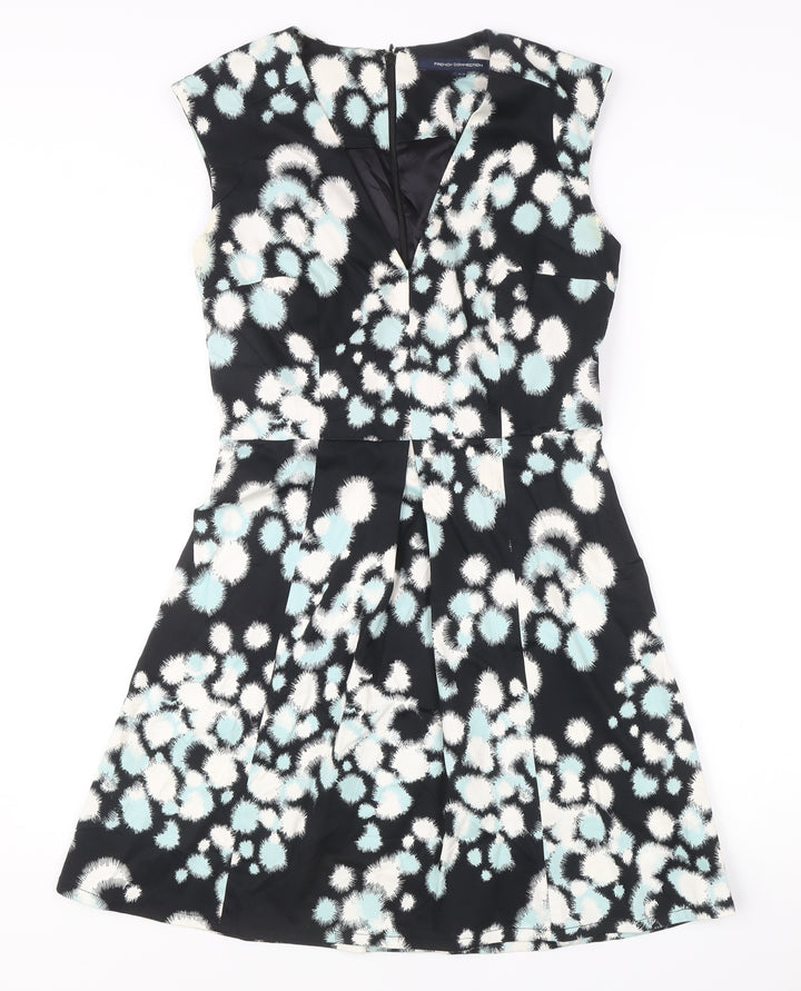 French Connection Women’s Black Animal Print Fit & Flare Dress UK 12