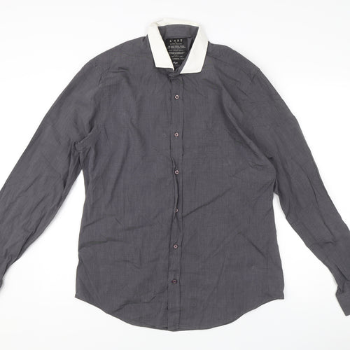 River Island Men's Grey L Long Sleeve Button-Up Shirt