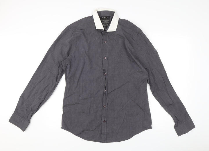 River Island Men's Grey L Long Sleeve Button-Up Shirt