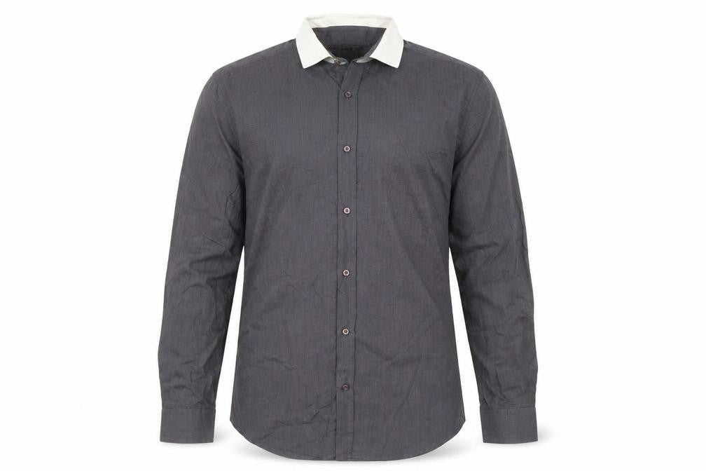 Front view of River Island Men's Grey L Long Sleeve Button-Up Shirt