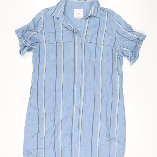 Next Women’s Blue Striped Linen Shirt Dress UK 14 Knee Length