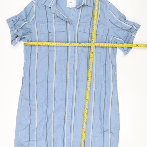 Next Women’s Blue Striped Linen Shirt Dress UK 14 Knee Length