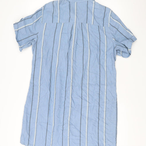 Next Women’s Blue Striped Linen Shirt Dress UK 14 Knee Length