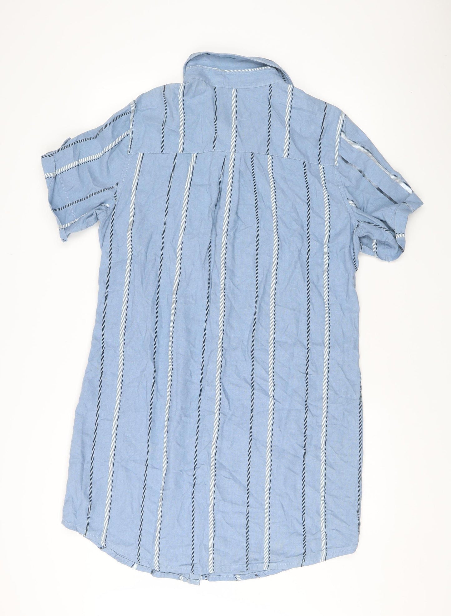 Next Women’s Blue Striped Linen Shirt Dress UK 14 Knee Length