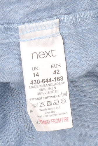 Next Women’s Blue Striped Linen Shirt Dress UK 14 Knee Length