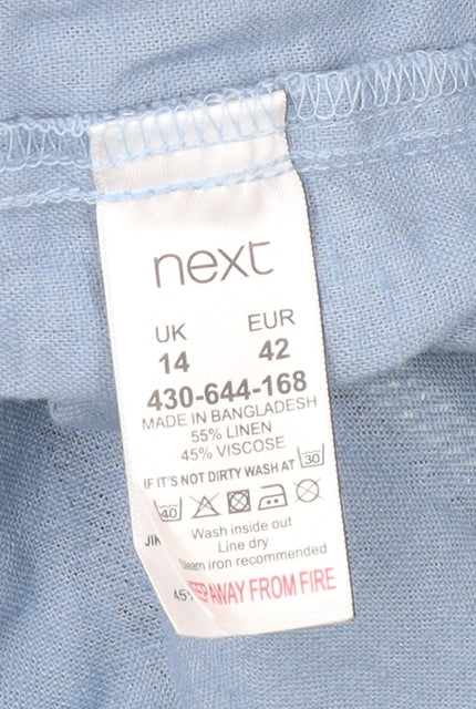 Next Women’s Blue Striped Linen Shirt Dress UK 14 Knee Length