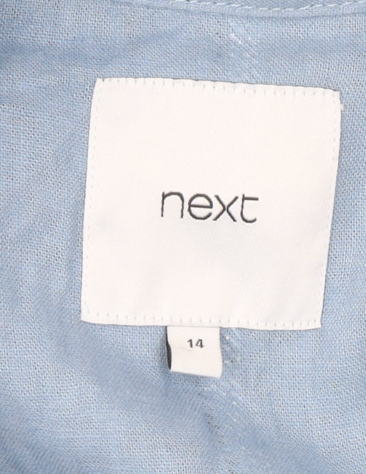 Next Women’s Blue Striped Linen Shirt Dress UK 14 Knee Length