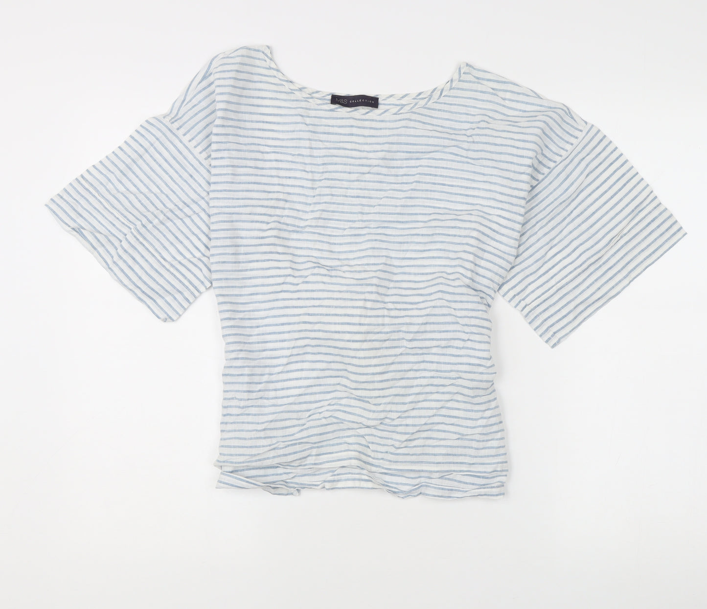 Marks and Spencer Women’s Blue Striped Linen Kimono Sleeve Blouse UK14