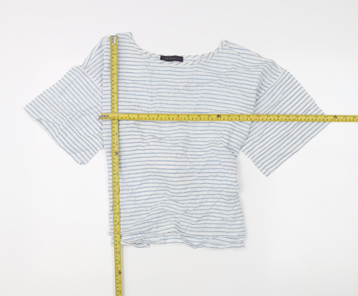 Marks and Spencer Women’s Blue Striped Linen Kimono Sleeve Blouse UK14