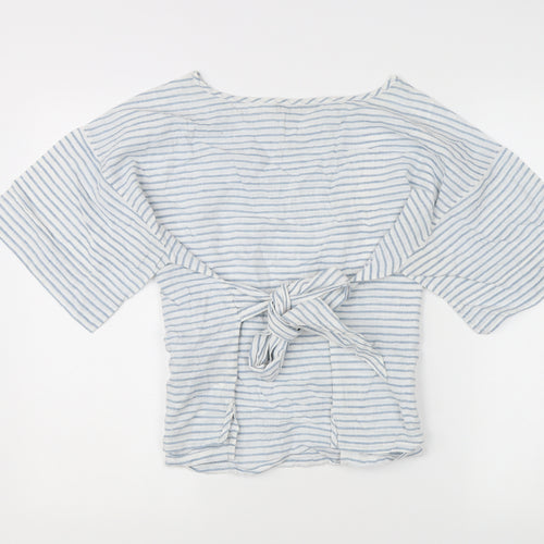 Marks and Spencer Women’s Blue Striped Linen Kimono Sleeve Blouse UK14