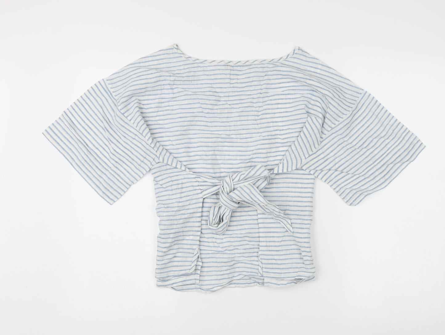Marks and Spencer Women’s Blue Striped Linen Kimono Sleeve Blouse UK14