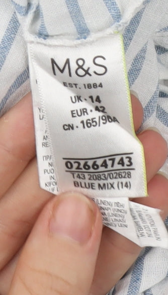 Marks and Spencer Women’s Blue Striped Linen Kimono Sleeve Blouse UK14