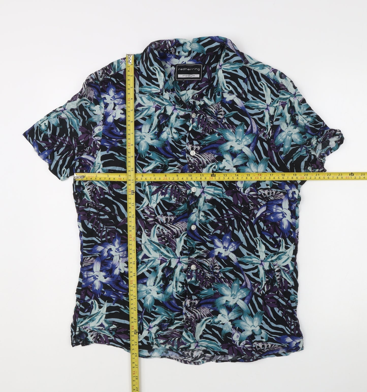 Red Herring Men’s Multicoloured Tropical Floral Shirt M Short Sleeve