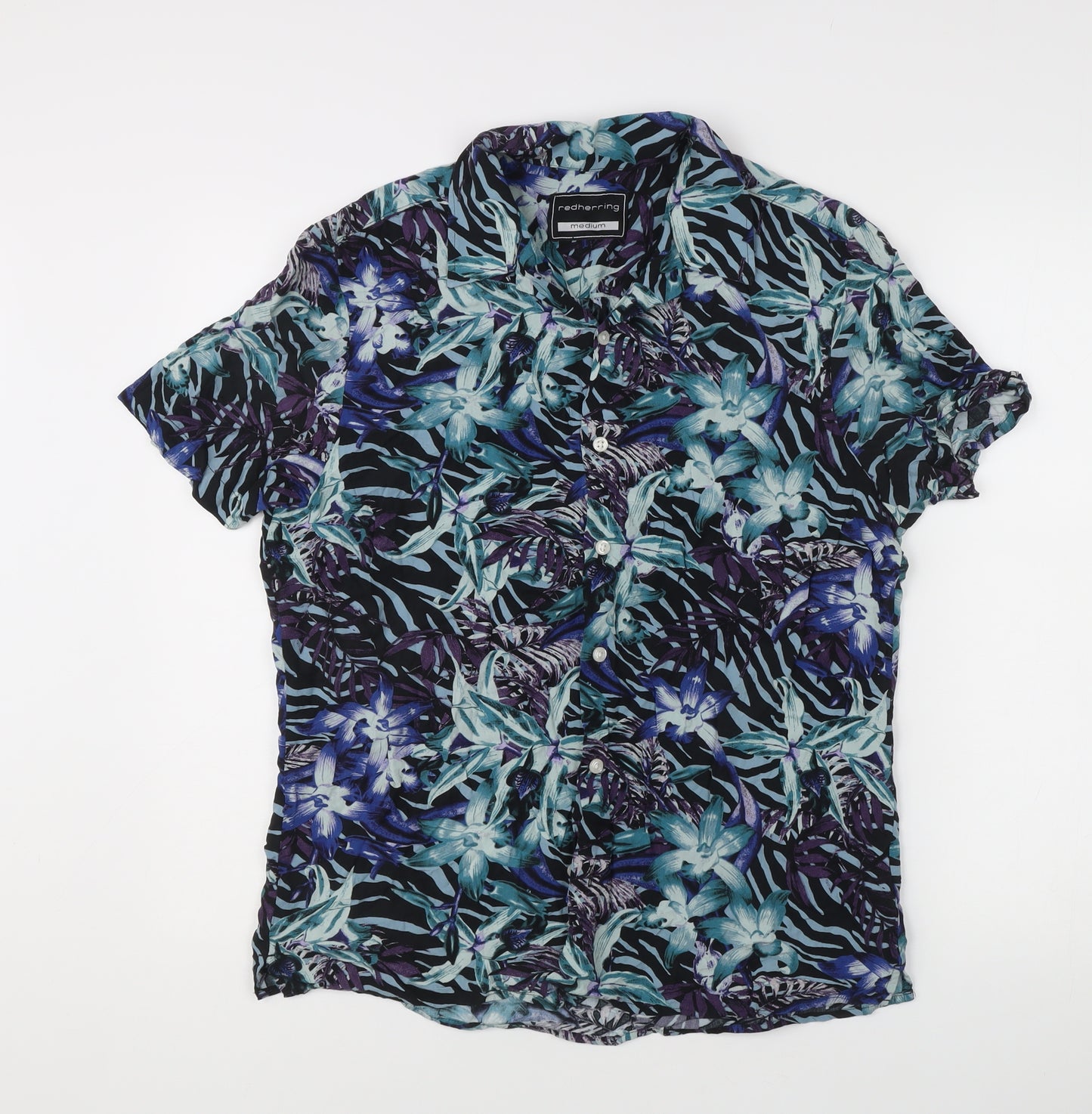 Red Herring Men’s Multicoloured Tropical Floral Shirt M Short Sleeve
